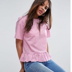 ASOS pink gingham top with peplum hem